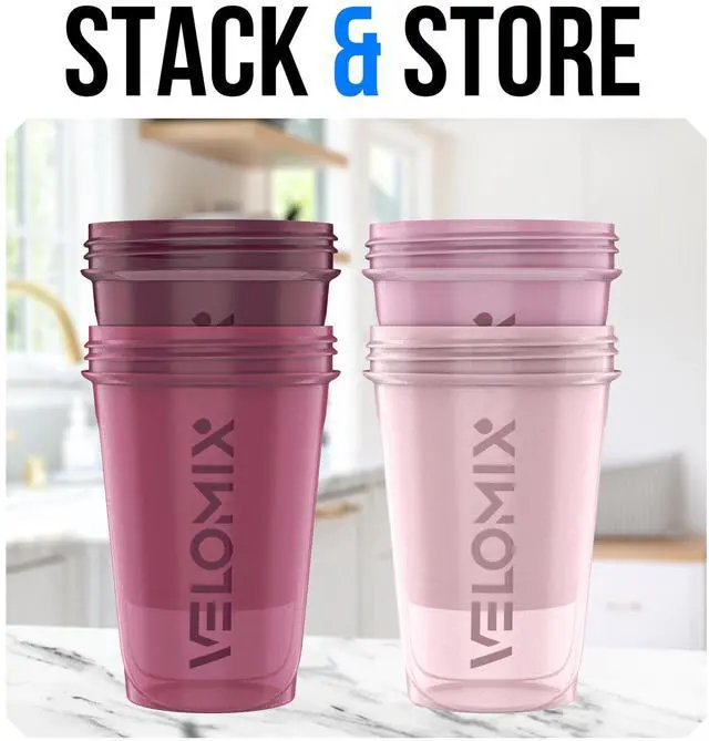 Alt view image 6 of 7 - 4 PACK- 20 OZ Protein Shaker Bottle for Protein Mixes - 4x Wire Whisk | Leak Proof Shaker Cups for Protein Shakes | Stackable Protein Shaker Bottle Pack | Dishwasher Safe (Berry Blend)