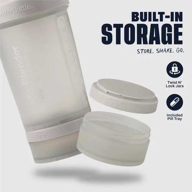 Alt view image 2 of 7 - Shaker Bottle with Pill Organizer and Storage for Protein Powder, Classic V2 ProStak System, 22-Ounce, Smoke Grey