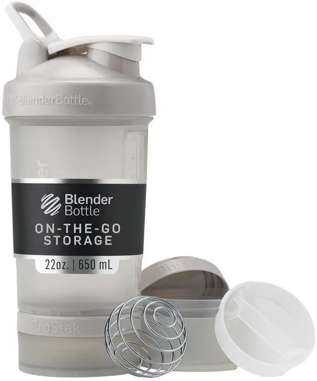 Main image of Shaker Bottle with Pill Organizer and Storage for Protein Powder, Classic V2 ProStak System, 22-Ounce, Smoke Grey