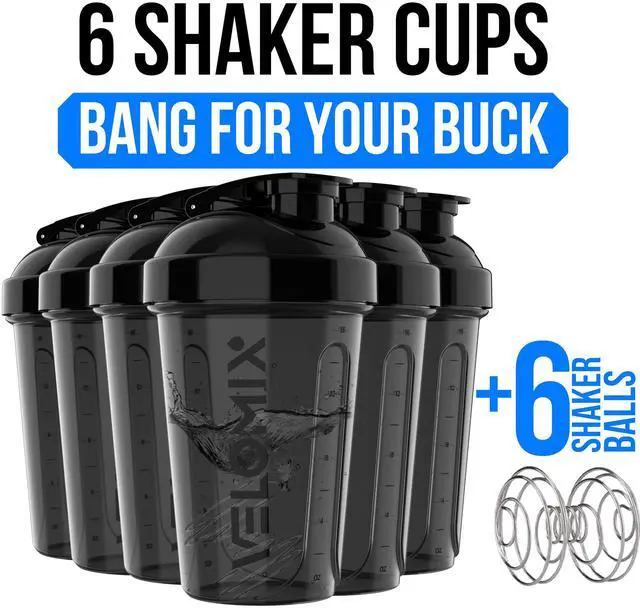 Alt view image 2 of 7 - 6 PACK- 20 oz Protein Shaker Bottle for Protein Mixes - 6x Wire Whisk | Leak Proof Shaker Cups for Protein Shakes| Stackable Protein Shaker Bottle Pack | Dishwasher Safe (ALL IN BLACK)