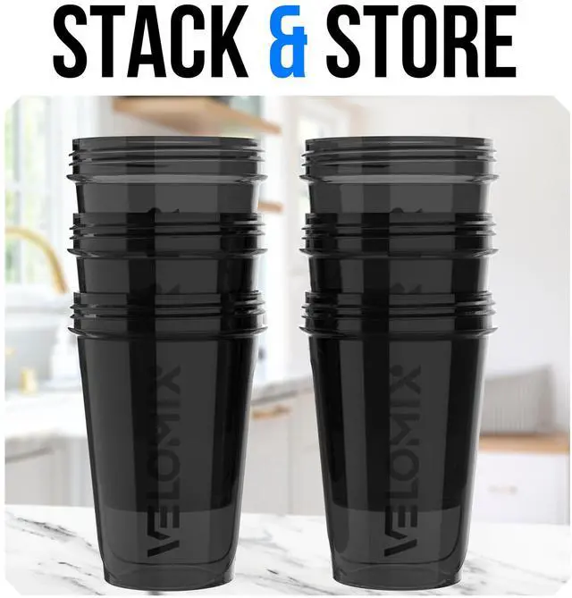 Alt view image 6 of 7 - 6 PACK- 20 oz Protein Shaker Bottle for Protein Mixes - 6x Wire Whisk | Leak Proof Shaker Cups for Protein Shakes| Stackable Protein Shaker Bottle Pack | Dishwasher Safe (ALL IN BLACK)