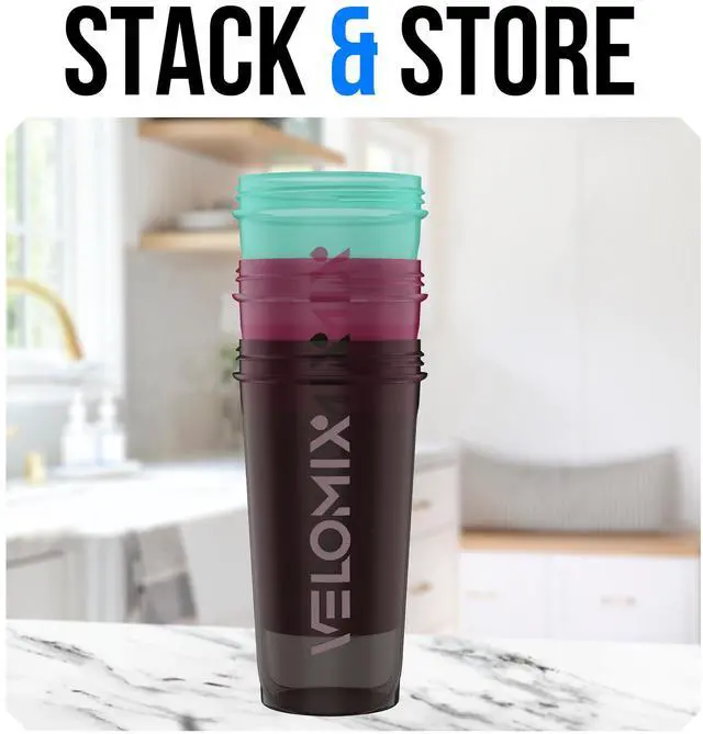 Alt view image 6 of 7 - 3 PACK- 14 oz Protein Shaker Bottle for Protein Mixes - 3x Wire Whisk | Leak Proof Shaker Cups for Protein Shakes | Stackable Protein Shaker Bottle Pack | Dishwasher Safe (Mixed Colors)