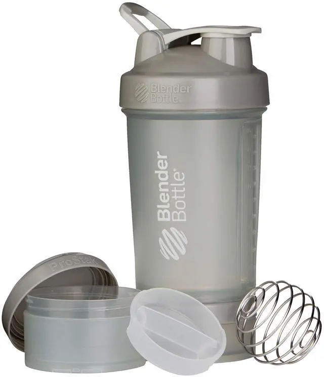 Main image of Shaker Bottle with Pill Organizer and Storage for Protein Powder ProStak System, 22-Ounce, Pebble Grey