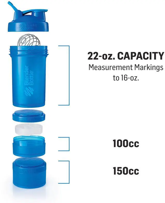 Alt view image 2 of 7 - Shaker Bottle with Pill Organizer and Storage for Protein Powder ProStak System, 22-Ounce, Pebble Grey