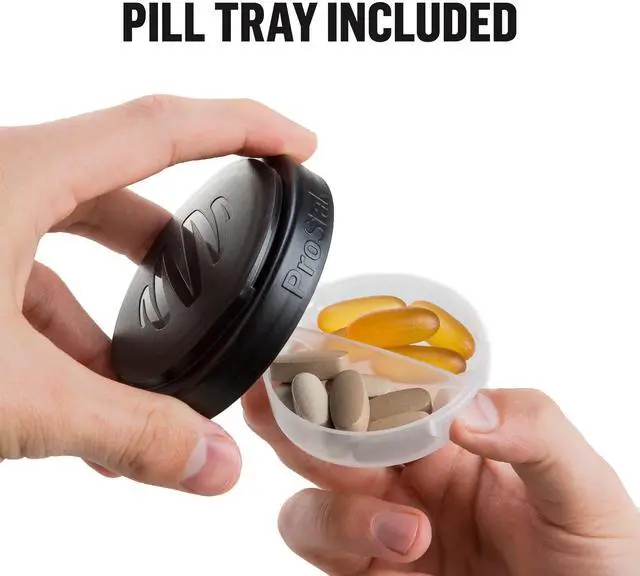 Alt view image 5 of 7 - Shaker Bottle with Pill Organizer and Storage for Protein Powder ProStak System, 22-Ounce, Pebble Grey