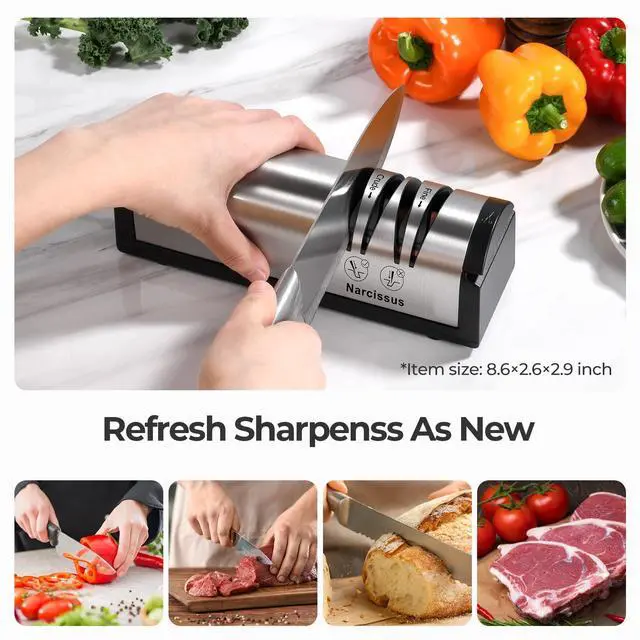 Alt view image 2 of 7 - Knife Sharpener, Professional 2 Stage Electric Knife Sharpener for Quick Sharpening & Polishing, with Scissors Sharpener and Metal Dust Collection Box, Stainless Steel, Silver