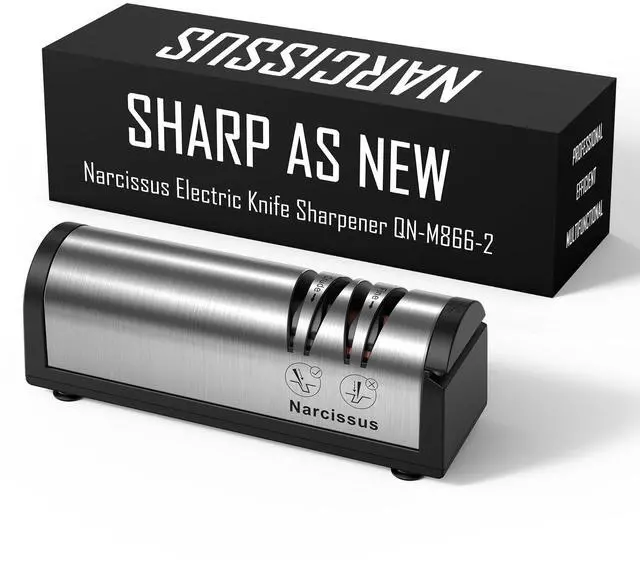 Alt view image 7 of 7 - Knife Sharpener, Professional 2 Stage Electric Knife Sharpener for Quick Sharpening & Polishing, with Scissors Sharpener and Metal Dust Collection Box, Stainless Steel, Silver