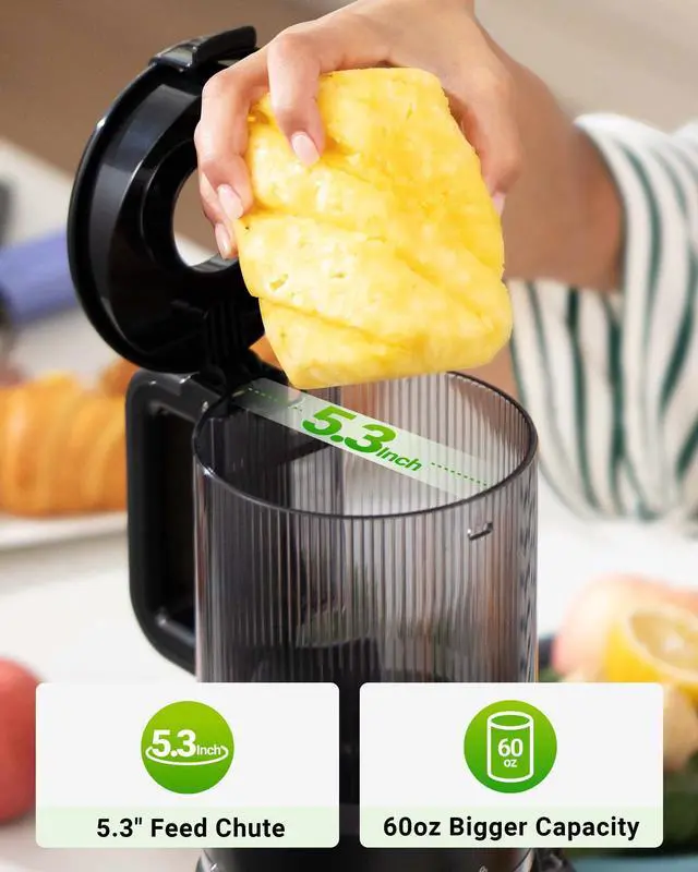 Alt view image 2 of 7 - Juicer Machines, Cold Press Juicer with 5.3" Extra Large Feed Chute Fit Whole Fruits & Vegetables Easy to Clean, High Juice Yield, BPA Free (Black)