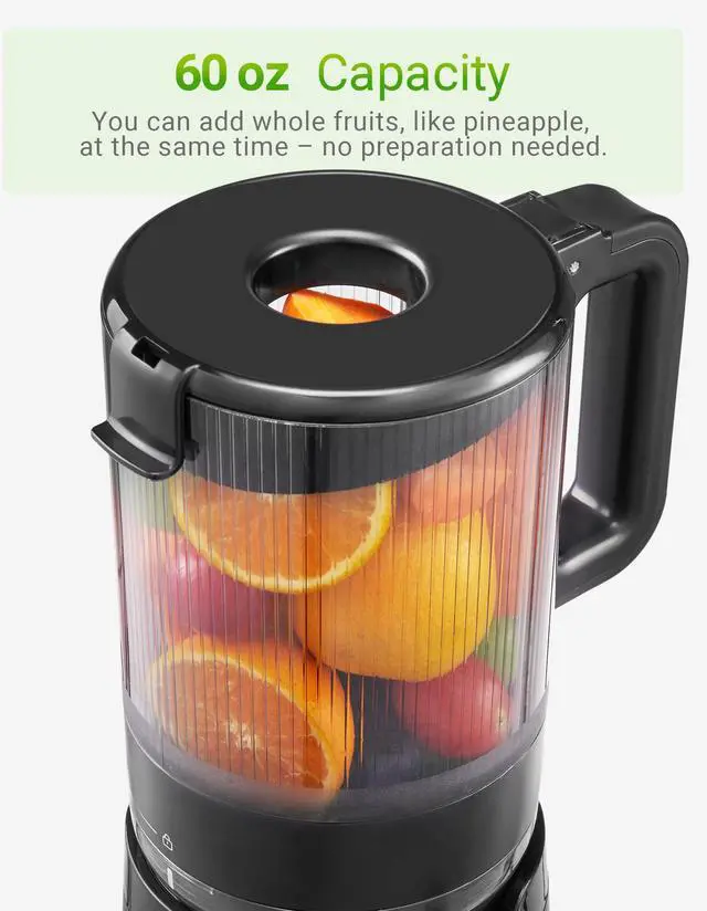 Alt view image 3 of 7 - Juicer Machines, Cold Press Juicer with 5.3" Extra Large Feed Chute Fit Whole Fruits & Vegetables Easy to Clean, High Juice Yield, BPA Free (Black)