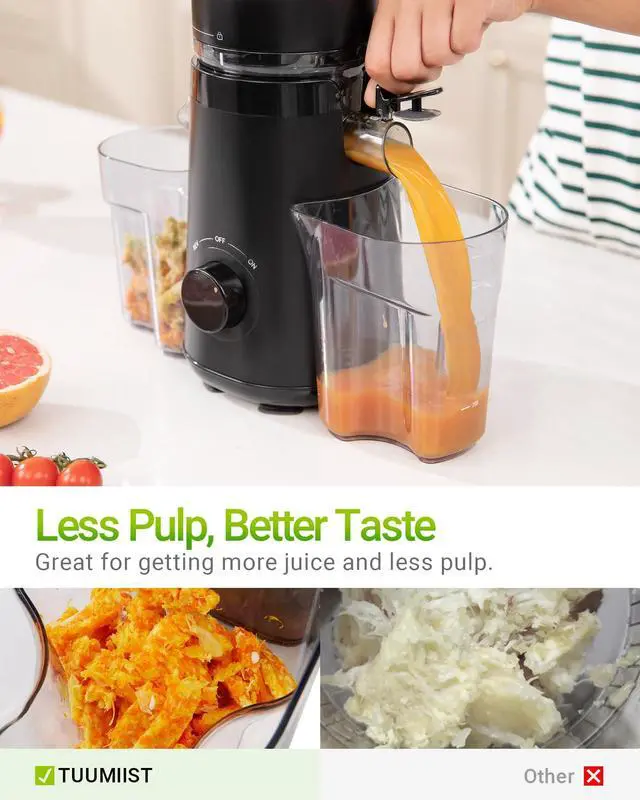 Alt view image 4 of 7 - Juicer Machines, Cold Press Juicer with 5.3" Extra Large Feed Chute Fit Whole Fruits & Vegetables Easy to Clean, High Juice Yield, BPA Free (Black)