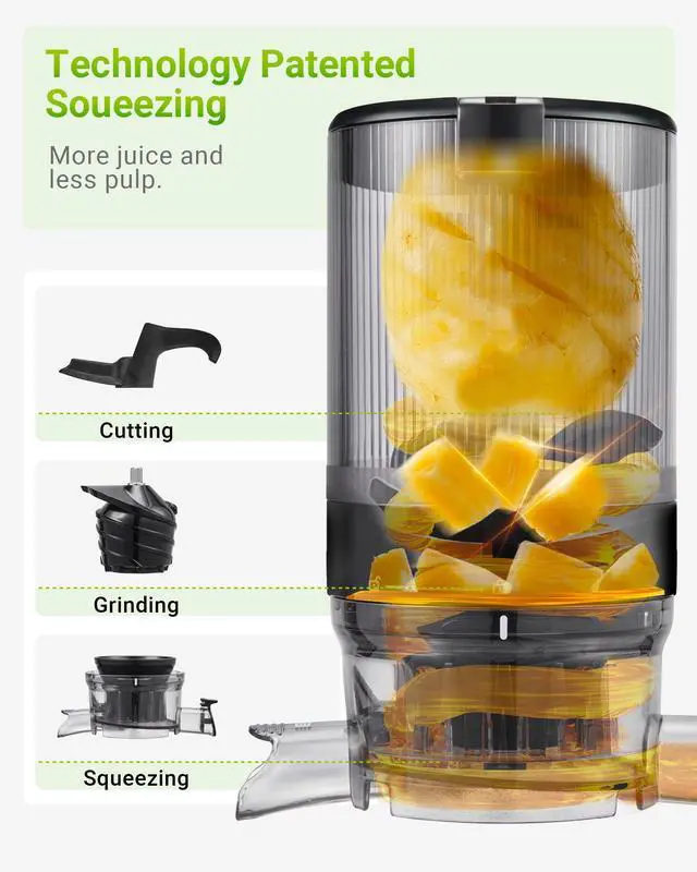 Alt view image 6 of 7 - Juicer Machines, Cold Press Juicer with 5.3" Extra Large Feed Chute Fit Whole Fruits & Vegetables Easy to Clean, High Juice Yield, BPA Free (Black)