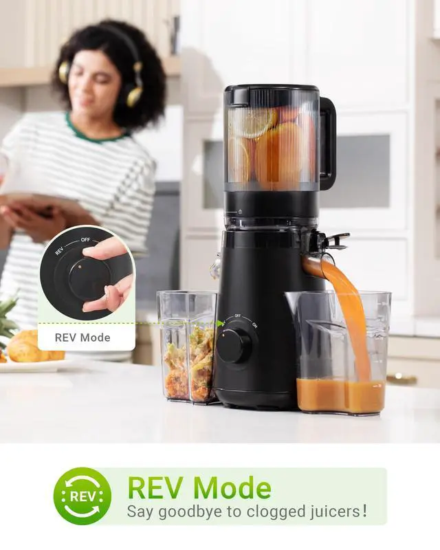 Alt view image 7 of 7 - Juicer Machines, Cold Press Juicer with 5.3" Extra Large Feed Chute Fit Whole Fruits & Vegetables Easy to Clean, High Juice Yield, BPA Free (Black)