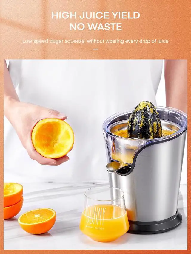 Alt view image 3 of 7 - Orange Juicer Squeezer Electric Citrus Juicer with Two Interchangeable Cones Suitable for orange, lemon and Grapefruit, Brushed Stainless Steel