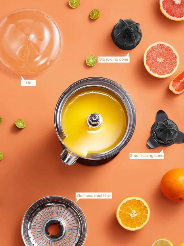 Alt view image 7 of 7 - Orange Juicer Squeezer Electric Citrus Juicer with Two Interchangeable Cones Suitable for orange, lemon and Grapefruit, Brushed Stainless Steel