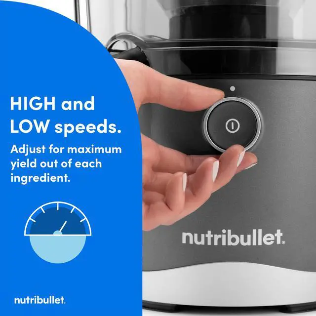 Alt view image 4 of 7 - Juicer, 800W Juicer, Large 3" Feed Chute for Whole Fruits and Vegetables, 27oz Juice Pitcher, .5L Pulp Container, Dual Speeds, BPA Free, Gray, NBJ50100