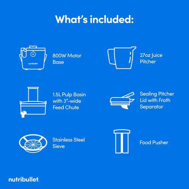 Alt view image 7 of 7 - Juicer, 800W Juicer, Large 3" Feed Chute for Whole Fruits and Vegetables, 27oz Juice Pitcher, .5L Pulp Container, Dual Speeds, BPA Free, Gray, NBJ50100
