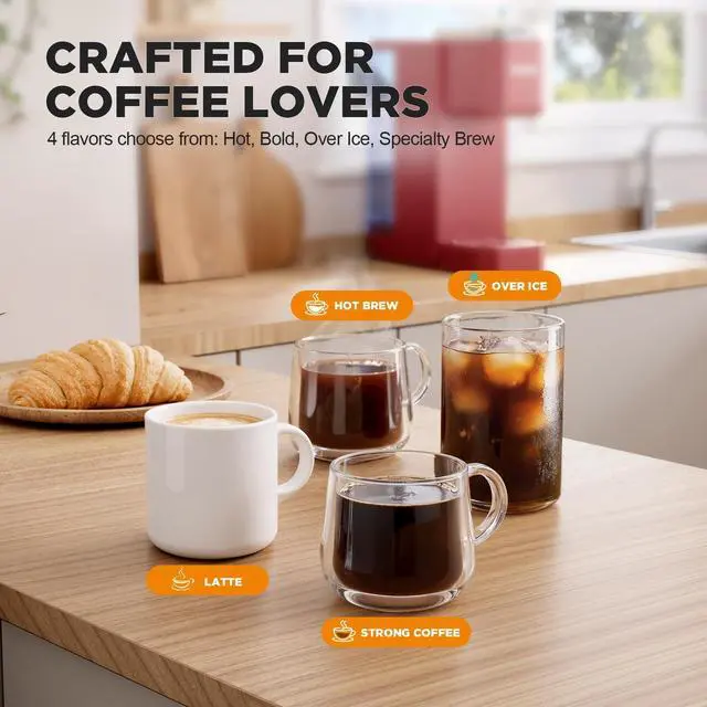 Alt view image 4 of 7 - 330MF Single Serve Coffee Maker with Built-in Detachable Milk Frother, Iced and Hot Coffee Machine for K Cup & Grounds, 40oz Removable Water Reservoir, 6 Cup Sizes, Fits 7.3" Travel Mug, Red