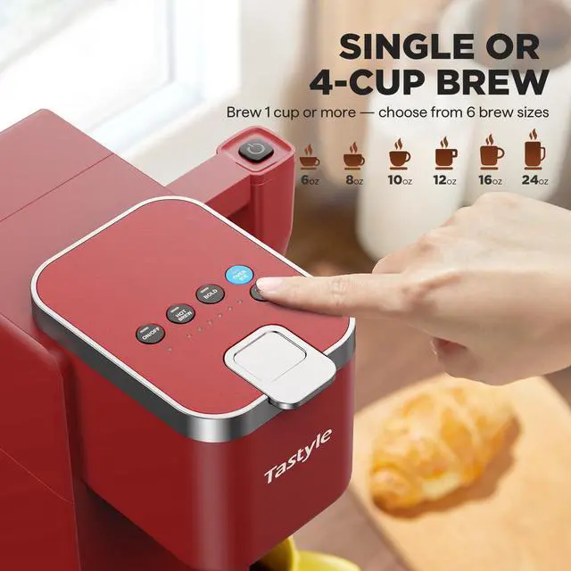 Alt view image 5 of 7 - 330MF Single Serve Coffee Maker with Built-in Detachable Milk Frother, Iced and Hot Coffee Machine for K Cup & Grounds, 40oz Removable Water Reservoir, 6 Cup Sizes, Fits 7.3" Travel Mug, Red