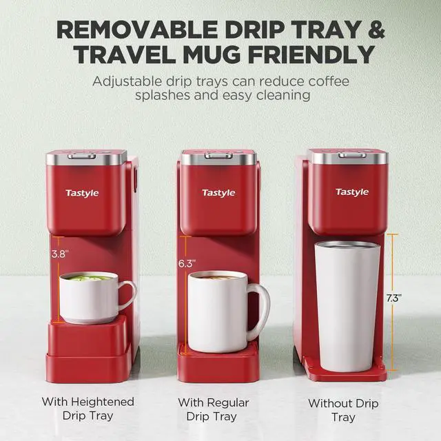 Alt view image 7 of 7 - 330MF Single Serve Coffee Maker with Built-in Detachable Milk Frother, Iced and Hot Coffee Machine for K Cup & Grounds, 40oz Removable Water Reservoir, 6 Cup Sizes, Fits 7.3" Travel Mug, Red