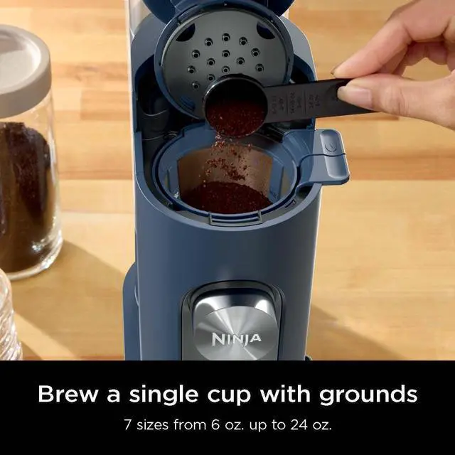 Alt view image 2 of 7 - Pods & Grounds Single-Serve Coffee Maker, K-Cup Pod Compatible, 56-oz. Reservoir, 6-oz. Cup to 24-oz. Travel Mug Brew Sizes, Iced Coffee Maker, Navy, PB041NV