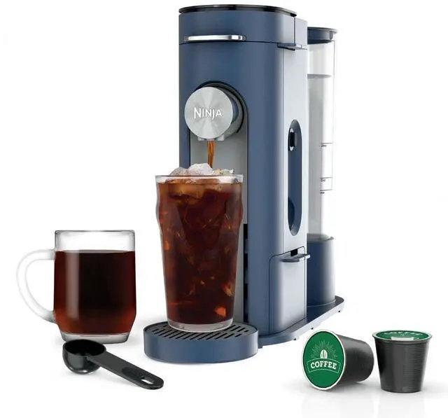 Main image of Pods & Grounds Single-Serve Coffee Maker, K-Cup Pod Compatible, 56-oz. Reservoir, 6-oz. Cup to 24-oz. Travel Mug Brew Sizes, Iced Coffee Maker, Navy, PB041NV
