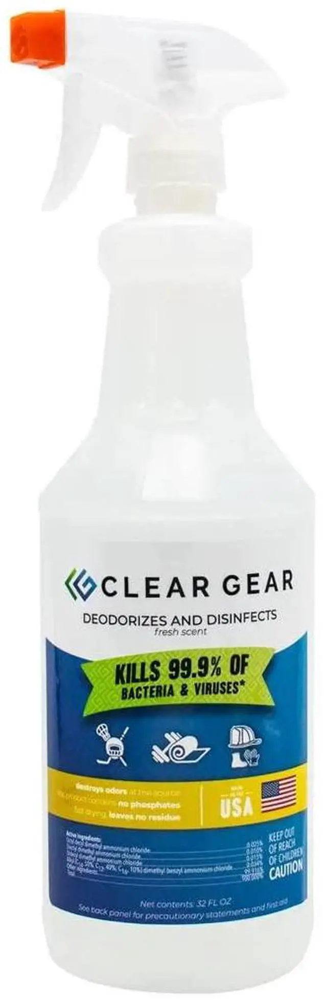 Main image of Disinfectant Cleaner, and Deodorizer For Sports Equipment, Gyms, and Fitness Centers - EPA-Registered, Hospital Grade, Made in USA - 1-Pack of 32 Oz Bottle Disinfecting Spray