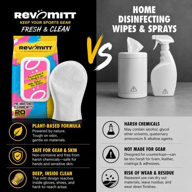 Alt view image 2 of 7 - Sports Gear Cleaning Mitts - Pre-Moistened Mitts to Clean and Deodorize Shoes, Yoga Mats, Boxing Gloves, Cleats, Helmets, & More - 20 Count