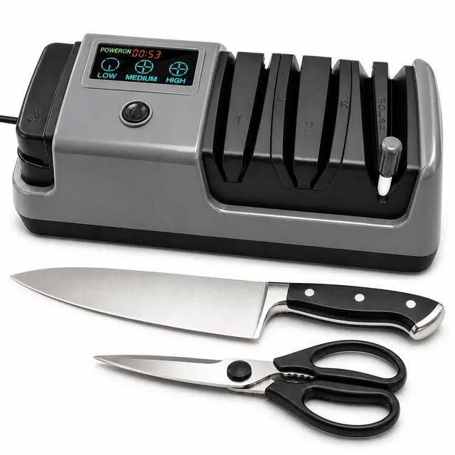 Main image of Electric Knife Sharpener for Knives, Scissors, Axes, 5-in-1 Multi-Function Sharpener with Adjustable Speed, 3-Stage Diamond Grinding, Ceramic Polishing Rod, LCD Display