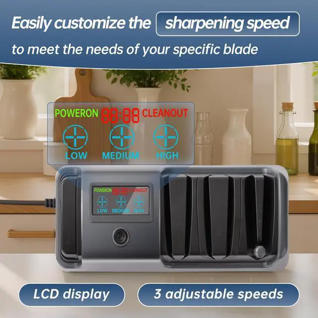 Alt view image 3 of 7 - 5 in 1 Electric Knife and Scissor Sharpener, Electric Knife Sharpeners for Kitchen Knives, 3 Speeds Fast Knives Sharpening, Diamond Abrasives & LCD Display