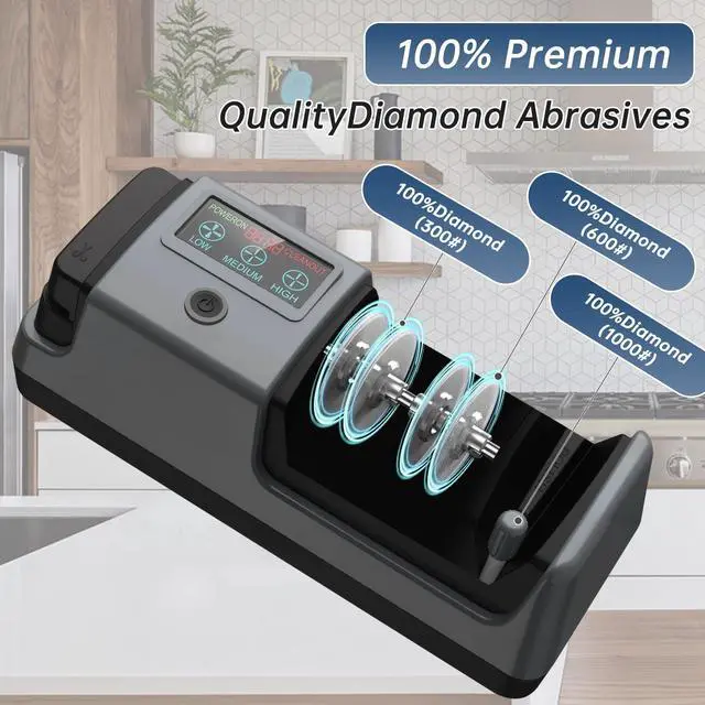 Alt view image 5 of 7 - 5 in 1 Electric Knife and Scissor Sharpener, Electric Knife Sharpeners for Kitchen Knives, 3 Speeds Fast Knives Sharpening, Diamond Abrasives & LCD Display