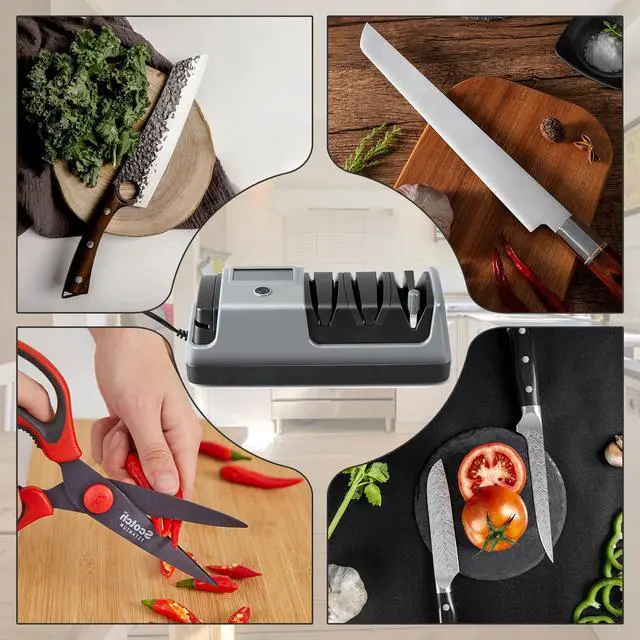 Alt view image 7 of 7 - 5 in 1 Electric Knife and Scissor Sharpener, Electric Knife Sharpeners for Kitchen Knives, 3 Speeds Fast Knives Sharpening, Diamond Abrasives & LCD Display