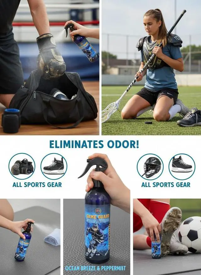Alt view image 5 of 7 - Game Guard Sport Odor Eliminator Spray (16oz, 2-Pack) Gear Deodorizer for Hockey, Lacrosse, Gym Bags & Boxing Gloves Ocean Breeze & Peppermint Scent Leak-Proof Locking Spray Head