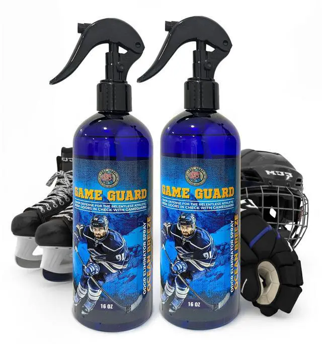 Main image of Game Guard Sport Odor Eliminator Spray (16oz, 2-Pack) Gear Deodorizer for Hockey, Lacrosse, Gym Bags & Boxing Gloves Ocean Breeze & Peppermint Scent Leak-Proof Locking Spray Head