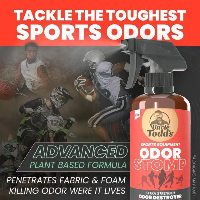 Alt view image 2 of 7 - Odor Stomp Sports Equipment Odor Eliminator Spray - Extra Strength Enzyme-Powered Deodorizer for Football, Hockey, Gym Bags, and Athletic Gear - Bamboo Blitz Scent - 16 oz