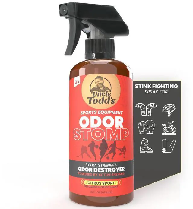 Main image of Odor Stomp Sports Equipment Odor Eliminator Spray - Extra Strength Enzyme-Powered Deodorizer for Football, Hockey, Gym Bags, and Athletic Gear - Citrus Sport Scent - 16oz