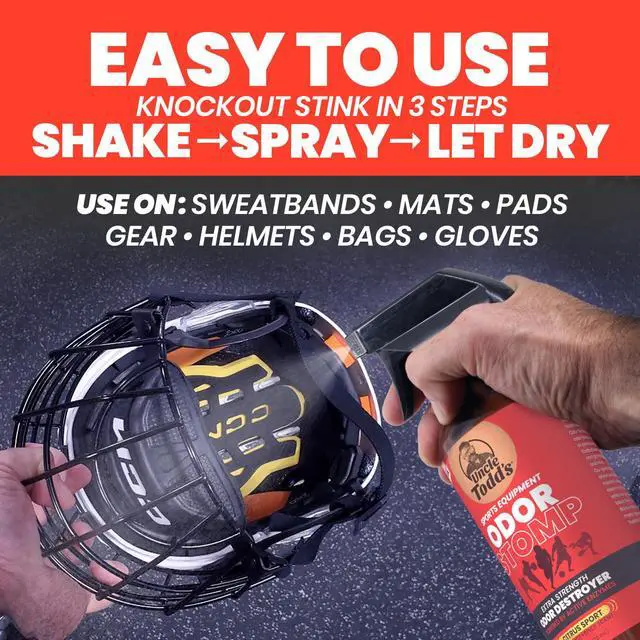 Alt view image 4 of 7 - Odor Stomp Sports Equipment Odor Eliminator Spray - Extra Strength Enzyme-Powered Deodorizer for Football, Hockey, Gym Bags, and Athletic Gear - Citrus Sport Scent - 16oz