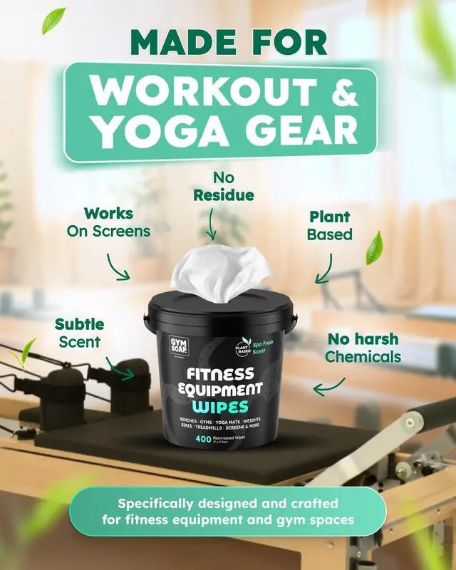 Alt view image 3 of 7 - Gym & Yoga Mat Cleaner Wipes, Plant Based - 500 Gym Equipment Wipes to Clean Exercise Equipment, Treadmill, Peloton Bikes - Gym Supplies, Yoga Supplier, Cleaning Wipes for Home & Gym - Spa Fresh Scent