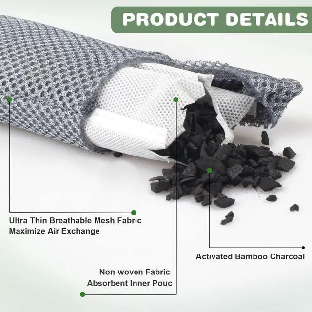 Alt view image 4 of 7 - 6 Pack Shoe Odor Eliminator Bags, Boxing Glove Deodorizer, Absorbs Stink and Moisture, Grey Stick Odor Absorbers for Shoes, Gloves, and Sports Gear