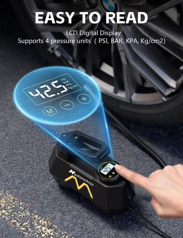 Alt view image 4 of 7 - Tire Inflator Portable Air Compressor, 9.8Ft Cord-12V DC-Powered Air Pump for Car Tires, Car Accessories-Auto Fast Pump with Digital Pressure Gauge, LED Light for Car, Motorcycle Bicycle Ball Balloons