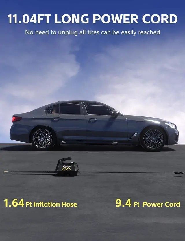 Alt view image 7 of 7 - Tire Inflator Portable Air Compressor, 9.8Ft Cord-12V DC-Powered Air Pump for Car Tires, Car Accessories-Auto Fast Pump with Digital Pressure Gauge, LED Light for Car, Motorcycle Bicycle Ball Balloons