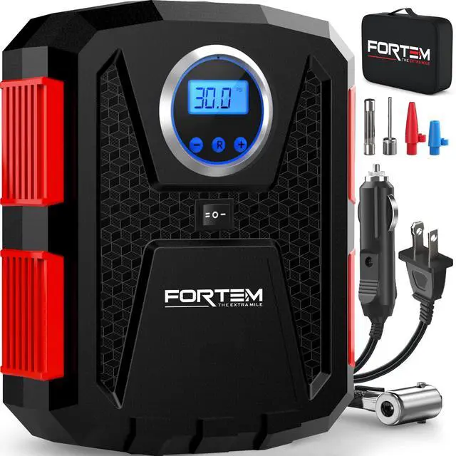 Main image of Tire Inflator Portable Air Compressor, Air Pump for Car Tires and Bikes, Car Tire Pump w/Auto Shut Off, 150 PSI, 110V AC 12V DC, LED Light, Carrying Case, Perfect for Men, Women