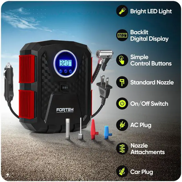 Alt view image 2 of 7 - Tire Inflator Portable Air Compressor, Air Pump for Car Tires and Bikes, Car Tire Pump w/Auto Shut Off, 150 PSI, 110V AC 12V DC, LED Light, Carrying Case, Perfect for Men, Women
