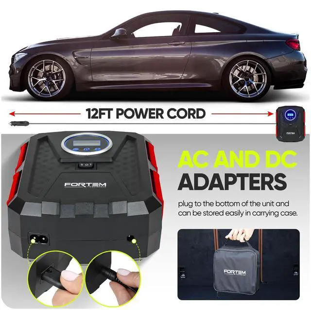 Alt view image 3 of 7 - Tire Inflator Portable Air Compressor, Air Pump for Car Tires and Bikes, Car Tire Pump w/Auto Shut Off, 150 PSI, 110V AC 12V DC, LED Light, Carrying Case, Perfect for Men, Women