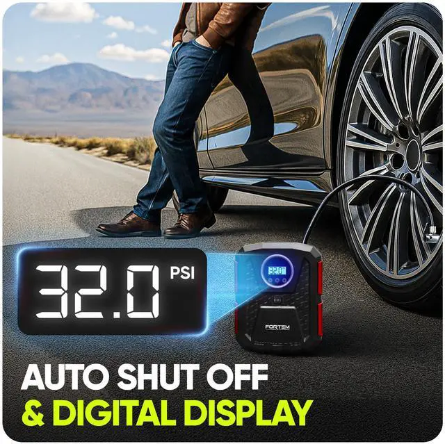 Alt view image 4 of 7 - Tire Inflator Portable Air Compressor, Air Pump for Car Tires and Bikes, Car Tire Pump w/Auto Shut Off, 150 PSI, 110V AC 12V DC, LED Light, Carrying Case, Perfect for Men, Women
