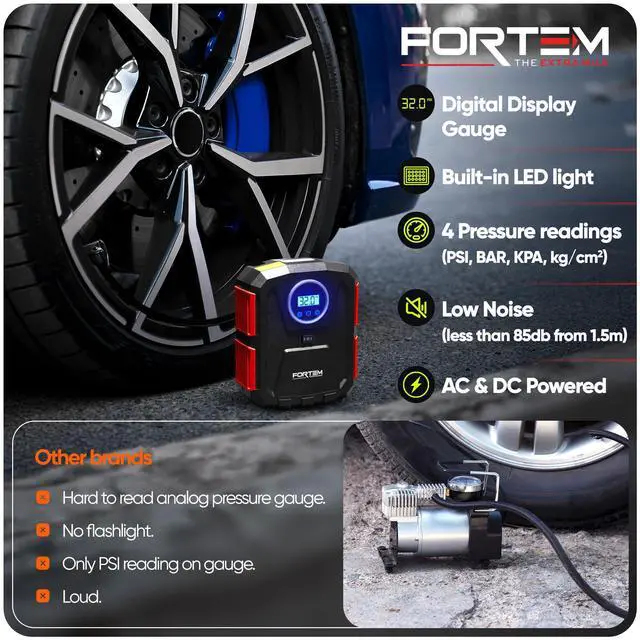 Alt view image 6 of 7 - Tire Inflator Portable Air Compressor, Air Pump for Car Tires and Bikes, Car Tire Pump w/Auto Shut Off, 150 PSI, 110V AC 12V DC, LED Light, Carrying Case, Perfect for Men, Women