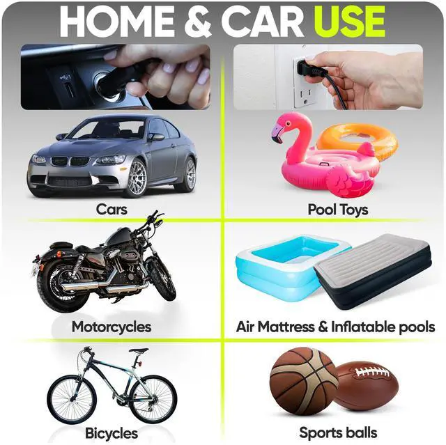 Alt view image 7 of 7 - Tire Inflator Portable Air Compressor, Air Pump for Car Tires and Bikes, Car Tire Pump w/Auto Shut Off, 150 PSI, 110V AC 12V DC, LED Light, Carrying Case, Perfect for Men, Women