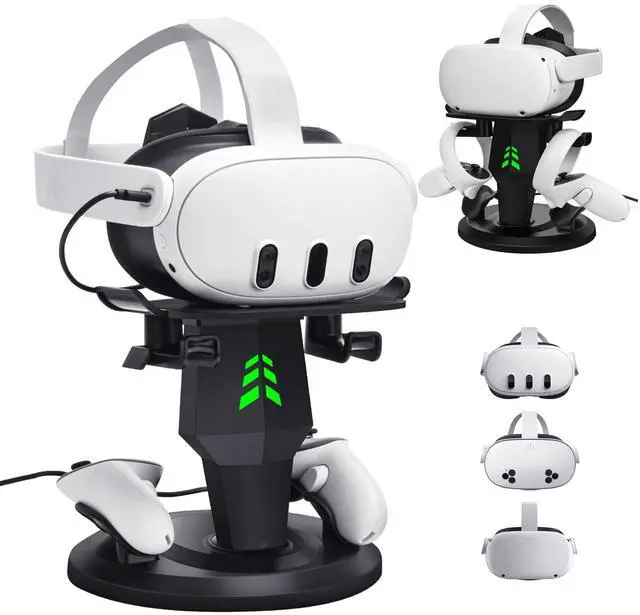 Main image of VR Charging Dock for Meta Quest 3S/Quest 3/Quest 2, Vertical VR Stand & Charging Station, Fast Charge Headset with Type-C Cable, Supports Controllers with Grip Covers & Elite Straps