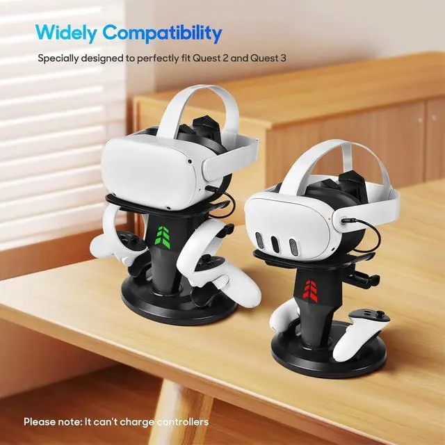 Alt view image 3 of 6 - VR Charging Dock for Meta Quest 3S/Quest 3/Quest 2, Vertical VR Stand & Charging Station, Fast Charge Headset with Type-C Cable, Supports Controllers with Grip Covers & Elite Straps