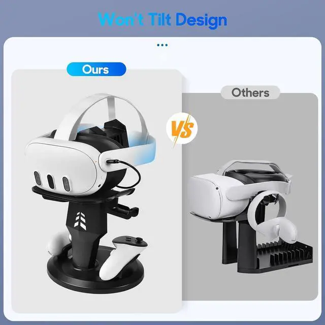 Alt view image 5 of 6 - VR Charging Dock for Meta Quest 3S/Quest 3/Quest 2, Vertical VR Stand & Charging Station, Fast Charge Headset with Type-C Cable, Supports Controllers with Grip Covers & Elite Straps