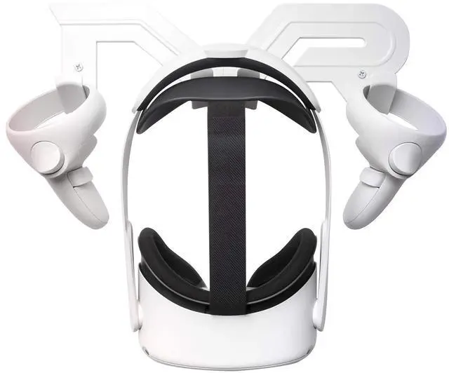 Main image of VR Headset and Controller Wall Mount Storage Stand Hook Compatible for Meta Quest 3 / Quest 2 / Pro / 1, PSVR 2, Pico 4, Rift S, Hp Reverb G2, HTC Vive, Valve Index, PS VR (White)